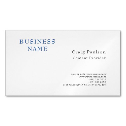 Blue White Minimalist Modern Business Card Magnet