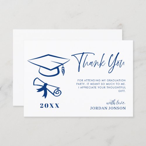 Blue White Minimalist Modern Graduation Thank You Card