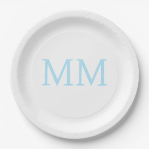 Blue & White Minimalist Professional Monogram Paper Plates