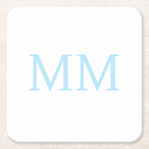 Blue & White Minimalist Professional Monogram Square Paper Coaster