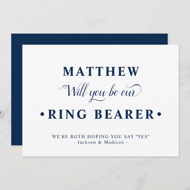 Blue White Minimalist Ring Bearer Proposal Card (Front/Back)