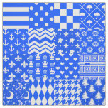 Blue White Mixed Patterns Patchwork Design  Fabric