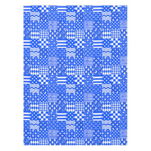 Blue White Mixed Patterns Patchwork Design Tablecloth