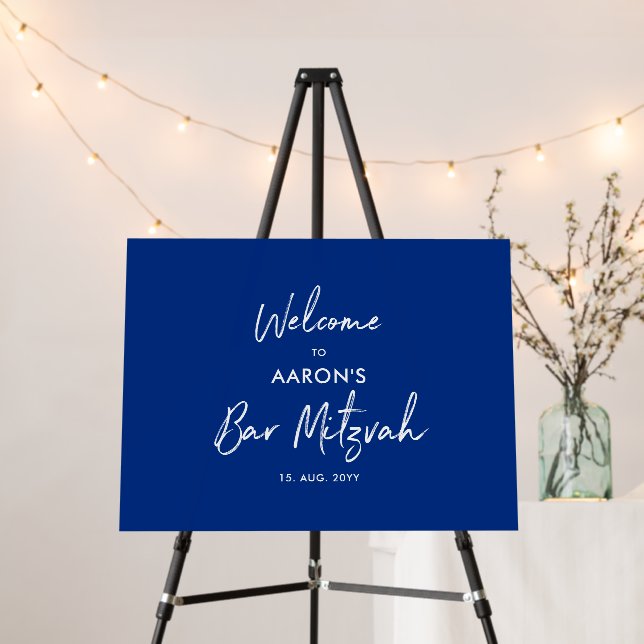 Blue & White Modern Bar Mitzvah Welcome Sign (In Situ (Stand))