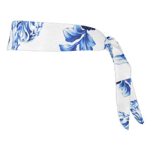Blue & White Modern Botanical Vintage Floral Toile Tie Headband