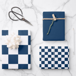 Blue White Modern Check  Wrapping Paper Sheets