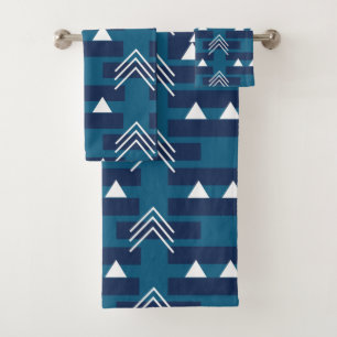 Blue White Modern Geometric Bath Towel Set