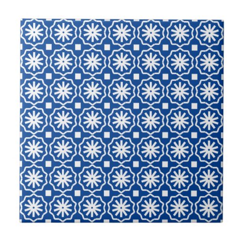 Blue white modern geometric floral pattern ceramic tile