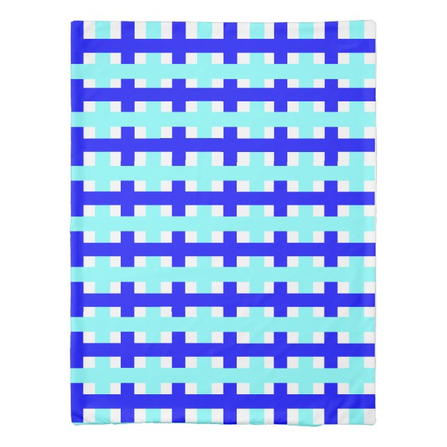 Blue White Modern Geometric Pattern Checks Square  Duvet Cover (Back)