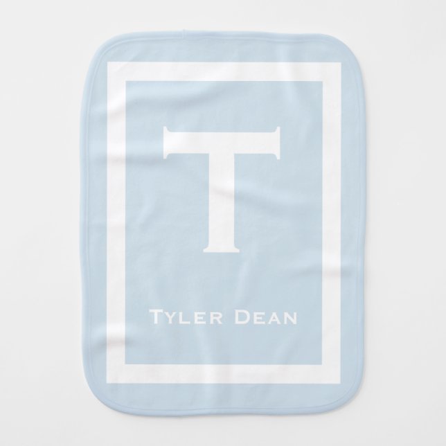 Blue White Modern Monogram Baby Boy Burp Cloth (Front)
