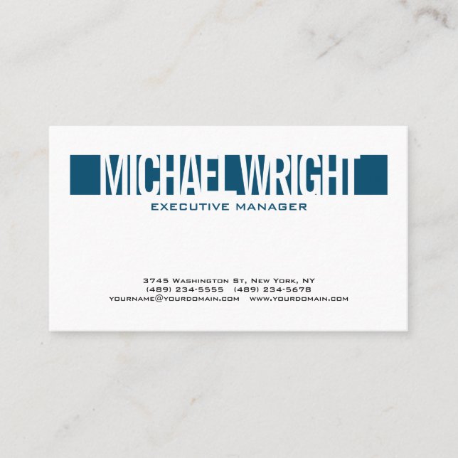 Blue White Modern Plain Simple Minimalist Bold Business Card (Front)