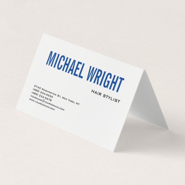 Blue White Modern Plain Simple Minimalist Business Card (Front)
