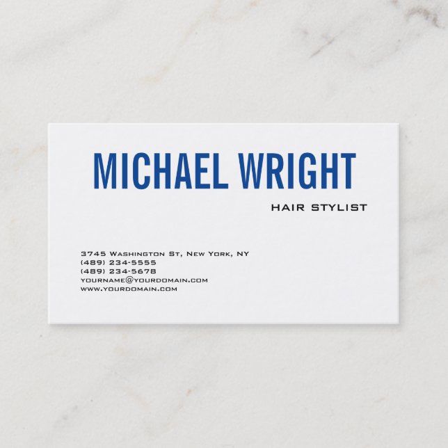 Blue White Modern Plain Simple Minimalist Business Card (Front)