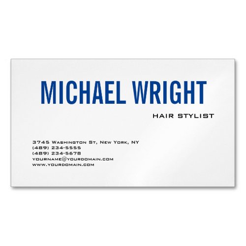 Blue White Modern Plain Simple Minimalist  Business Card Magnet