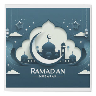Blue White Modern Ramadan Mubarak Canvas Print