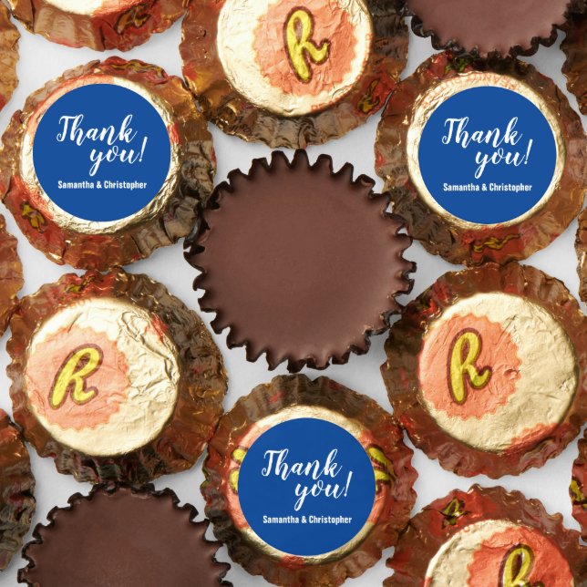 Blue White Modern Thank You Wedding Reese's Peanut Butter Cups (Assorted)