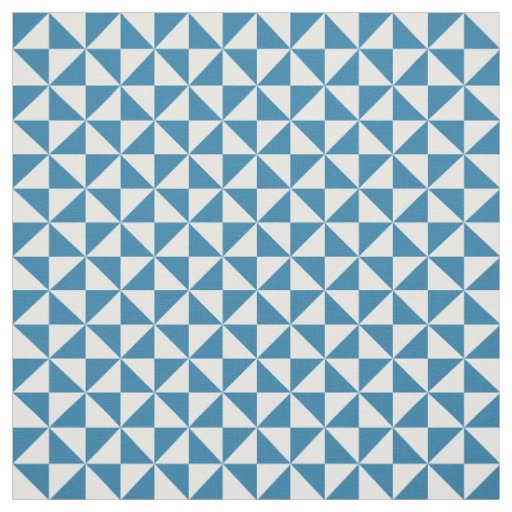 Blue White Modern Triangles Pattern Fabric
