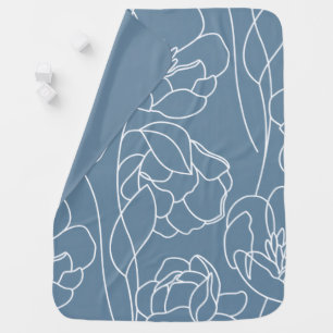 Blue White Modern Wildflower Baby Blanket