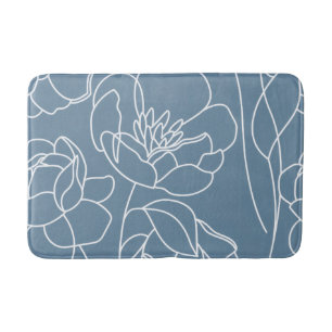 Blue White Modern Wildflower Bath Mat