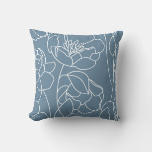 Blue White Modern Wildflower Throw Pillow