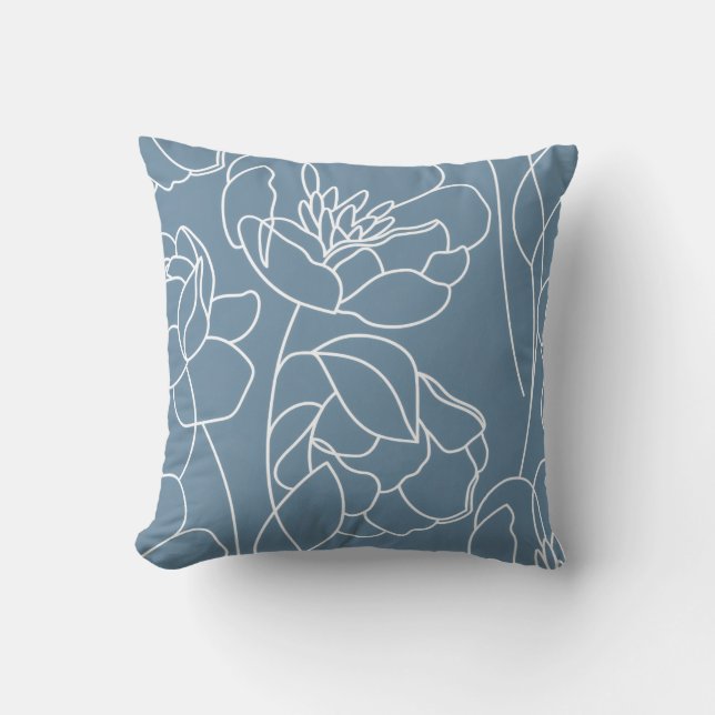 Blue White Modern Wildflower Throw Pillow (Front)