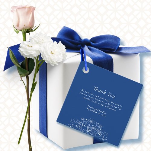 Blue White Modern Wildflower Wedding Thank You   Favor Tags