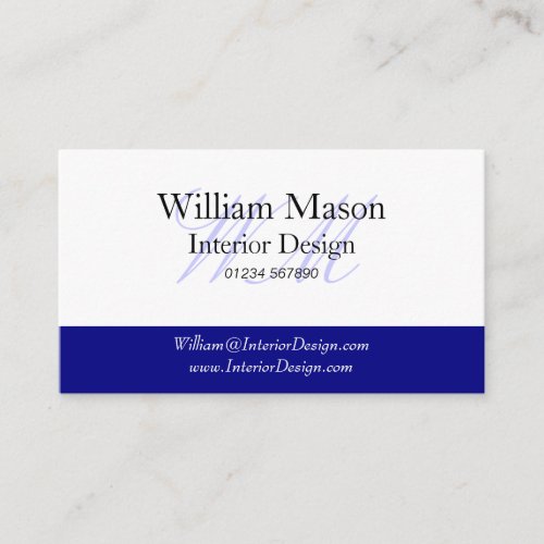 Blue  White Monogram Business Card