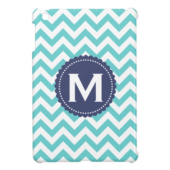 Blue White Monogram Chevron Pattern Case For The iPad Mini (Back)