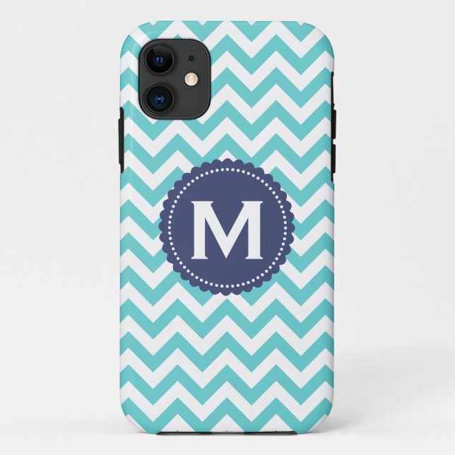 Blue White Monogram Chevron Pattern Case-Mate iPhone Case (Back)