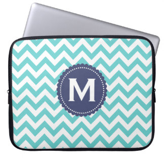 Blue White Monogram Chevron Pattern Laptop Sleeve