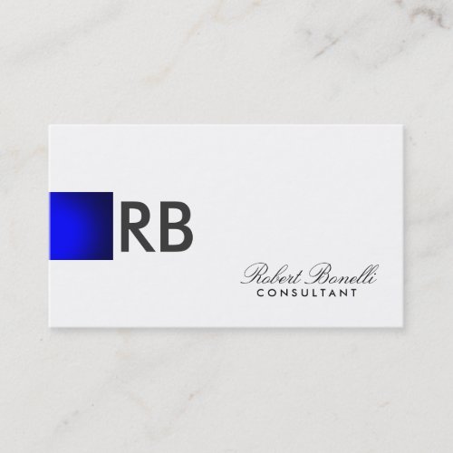 Blue White Monogram Consultant Business Card