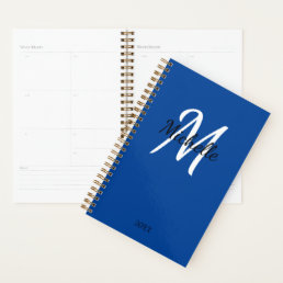 Blue &amp; White Monogram Cute Simple Elegant Planner