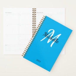 Blue &amp; White Monogram Cute Simple Elegant Planner