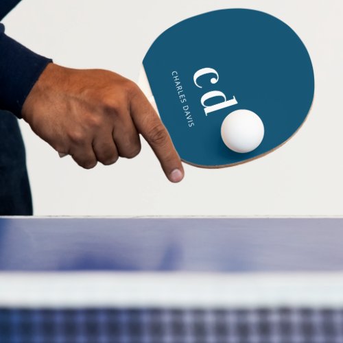 Blue white monogram initails name minimalist ping pong paddle