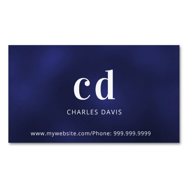 Blue white monogram initials minimalist  business card magnet (Front)