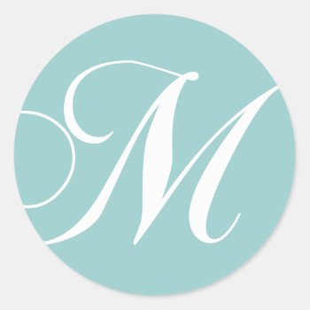 Blue White Monogram M Wedding Favor Sticker by ElegantMonograms at Zazzle