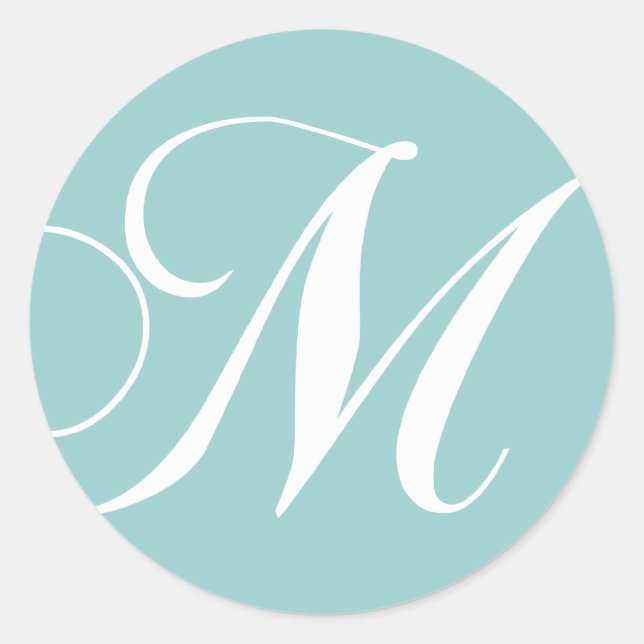 Blue White Monogram M Wedding Favor Sticker (Front)