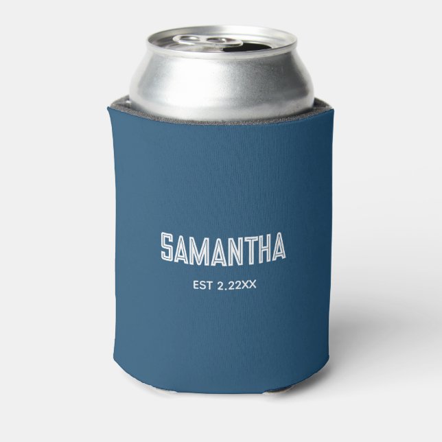 Blue &white monogram name Cooler (Can Back)