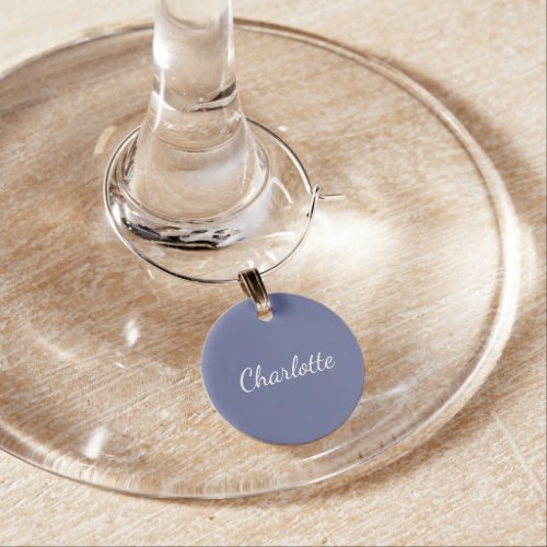 Blue white monogram name minimalist script wine charm