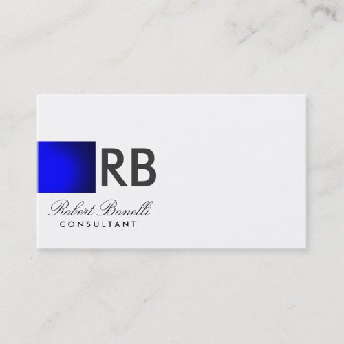 Blue White Monogram Script Consultant Professional Business Card