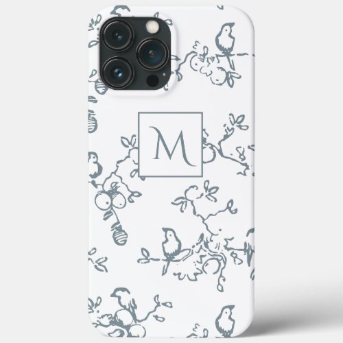 Blue White Monogram Simple Bird Pattern iPhone 13 Pro Max Case