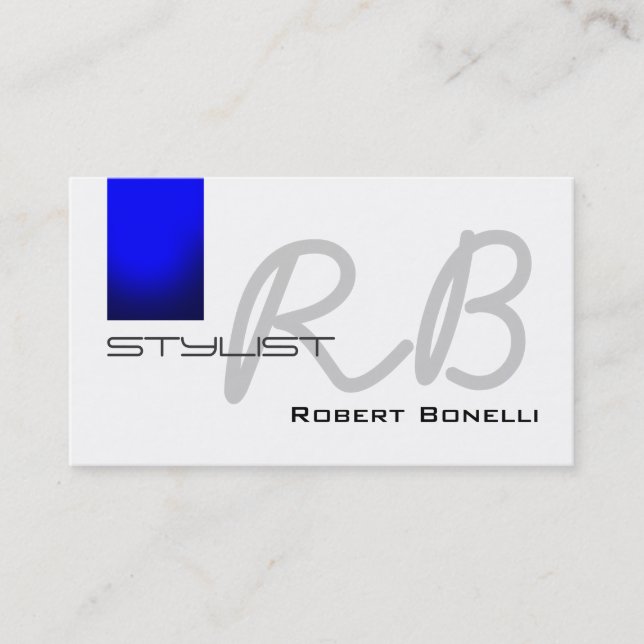 Blue White Monogram Stylist Business Card (Front)