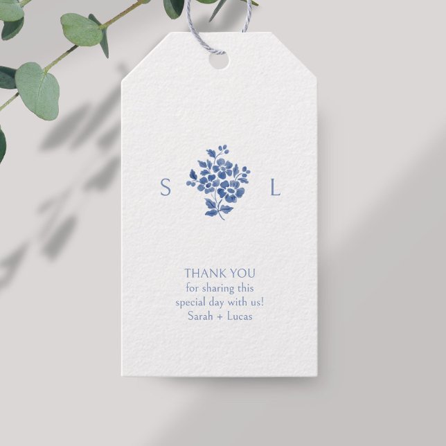 Blue & White Monogram Thank you Wedding Gift Tag (Creator Uploaded)