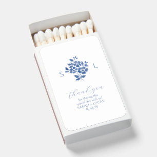Blue & White Monogram Thank you Wedding  Matchboxes