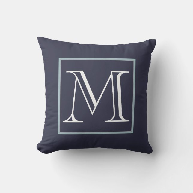 Blue White Monogram Throw Pillow (Front)