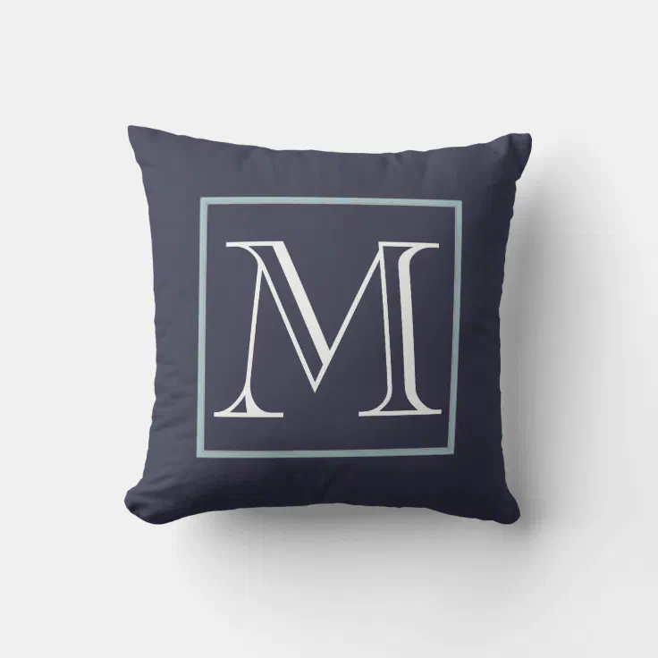 Blue White Monogram Throw Pillow Zazzle