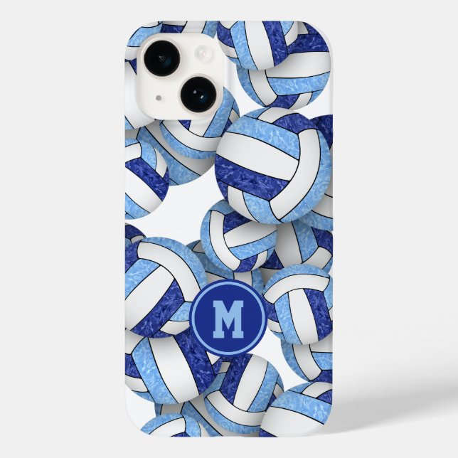 Blue white monogrammed girly volleyballs pattern  Case-Mate iPhone case (Back)