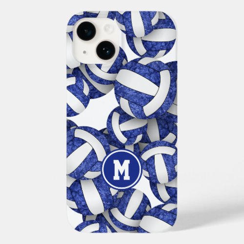 Blue white monogrammed girly volleyballs pattern  Case_Mate iPhone 14 case