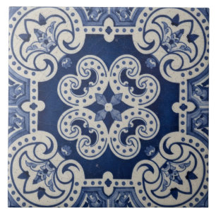 Blue White Moroccan Portuguese Traditional Pattern Ceramic Tile