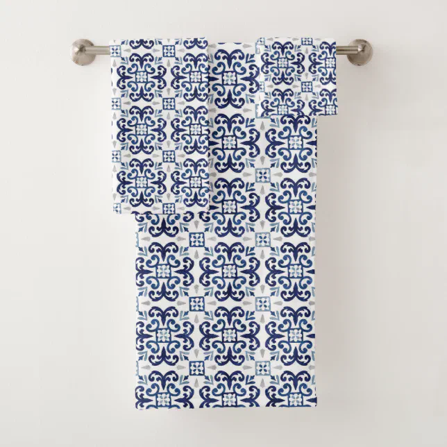 Blue & White Moroccan Tile Pattern Bath Towel Set Zazzle